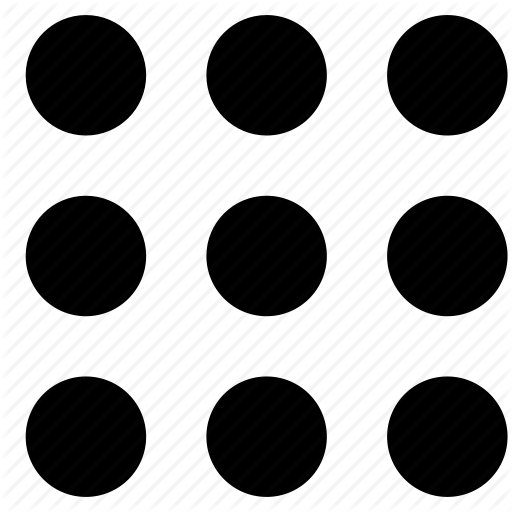 Three arrayed rows of nine dots, three per row, configuring a square.